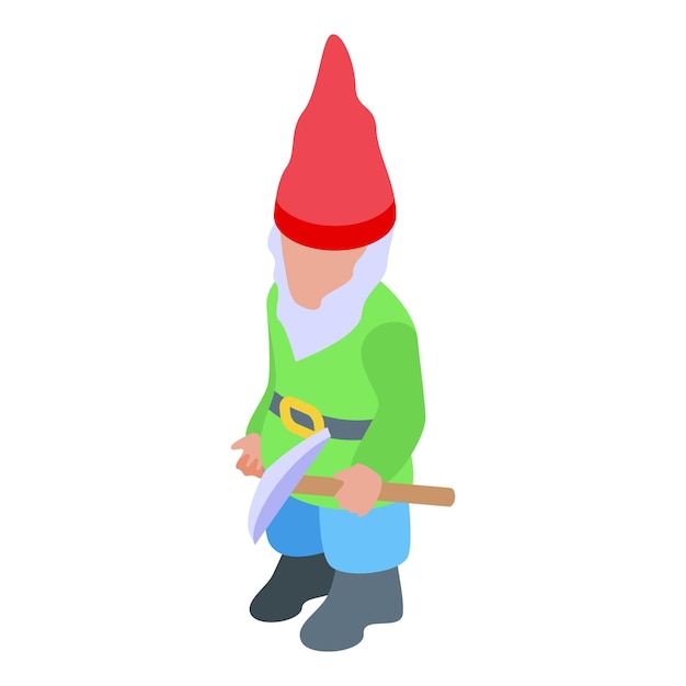 Vecteur gnome avec icône de pioche isométrique de gnome avec icône de vecteur de pioche pour la conception de sites web isolée sur fond blanc