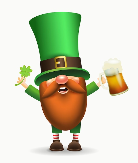 Gnome Irlandais De La Saint-patrick Avec Du Trèfle Et De La Bière.