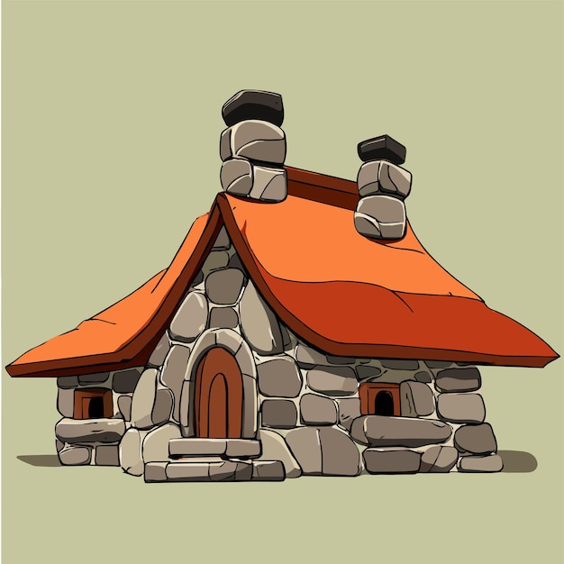 Vecteur gnome maison rustique en bois monde fantastique paysage dessiné à la main icône d'autocollant de dessin animé plat et élégant