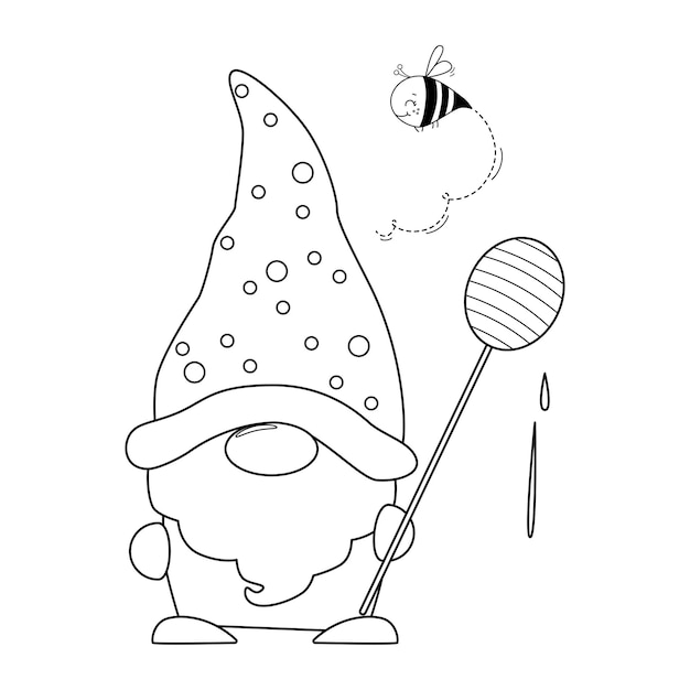 Vecteur gnome de miel de contour vectoriel avec ensemble de ressort d'abeille