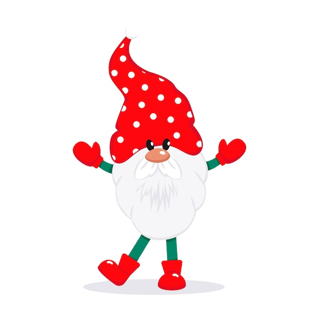 Un Gnome Mignon Barbu Dans Un Bonnet Rouge Un Personnage De Noël De Conte De Fées Illustration Vectorielle Dans Un Style Plat