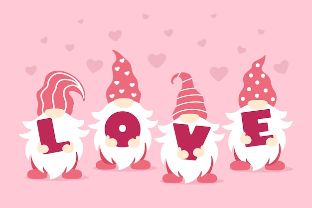 Gnome mignon de Valentine avec le coeur