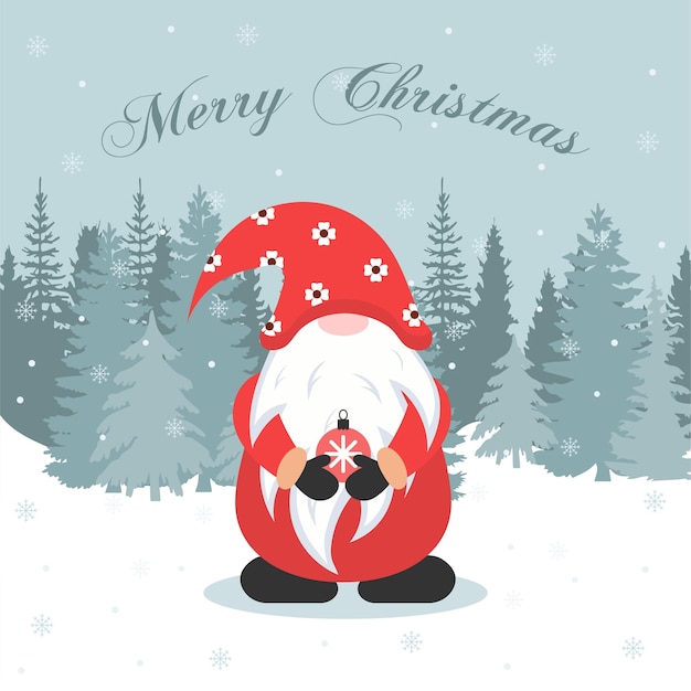 Gnome de Noël avec une boule de Noël dans ses mains Illustration vectorielle