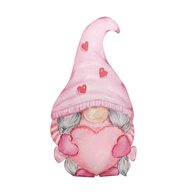 Vecteur gnome de la saint-valentin rose avec coeur