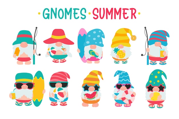 Les gnomes portent des chapeaux et des lunettes de soleil pour l'été