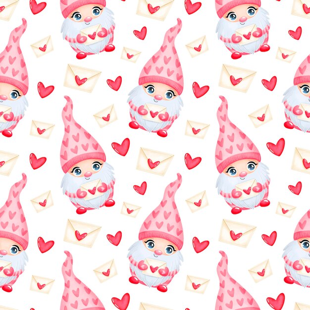 Gnomes De La Saint-valentin Dessin Animé Mignon En Modèle Sans Couture D'amour