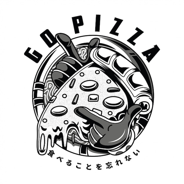 Go Pizza Illustration En Noir Et Blanc