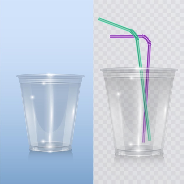 Vecteur gobelet en plastique réaliste pour milkshake, limonade et smoothie.