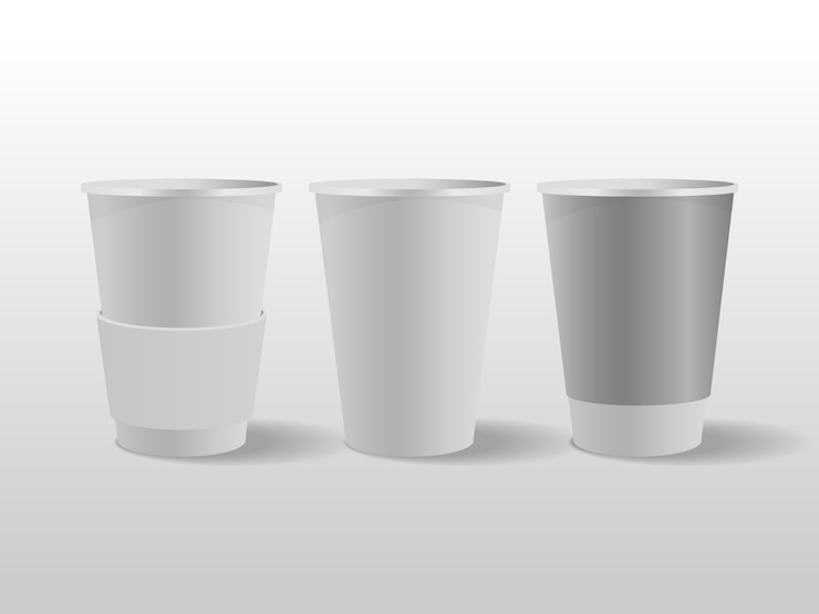 Vecteur gobelets en papier blanc, tasse à café.