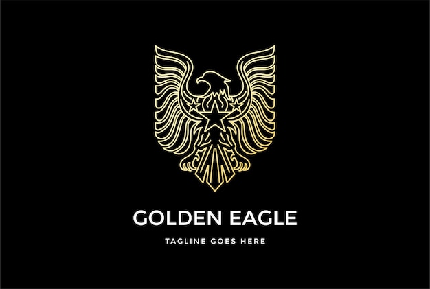 Golden American Eagle Hawk Falcon Phoenix Line Badge Emblème Création Logo