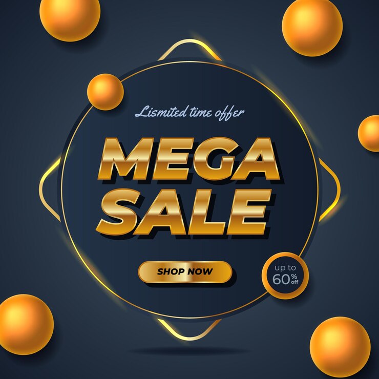 Golden mega sale offre bannière promotion discount mise en page pour les médias sociaux luxe élégant chic