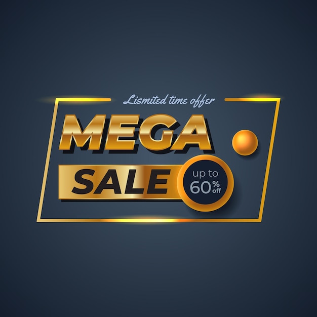 Golden mega sale offre bannière promotion discount mise en page pour les médias sociaux luxe élégant chic