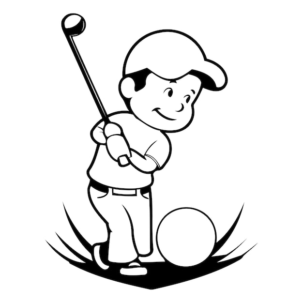 Vecteur golfeur avec un club de golf et une balle sur fond bleu illustration vectorielle