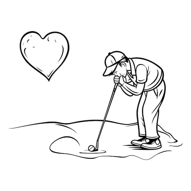 Vecteur golfeur avec un club de golf et un cœur illustration vectorielle