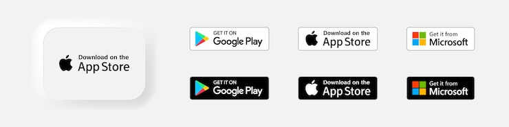 Vecteur google play app store microsoft télécharger le bouton de l'application modèle de bouton neumorphique illustration vectorielle éditorialexdzdolbuniv ukraine 30 mars 2023