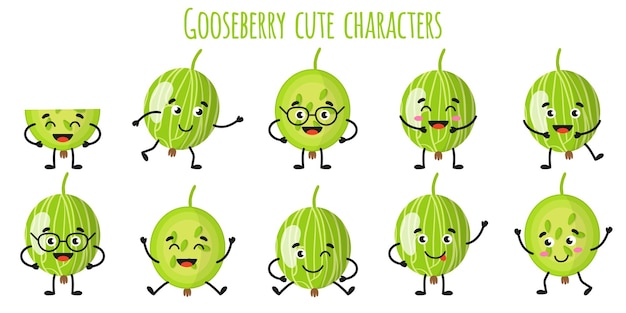 Goosebarry Fruit Mignons Personnages Gais Drôles Avec Différentes Poses Et émotions