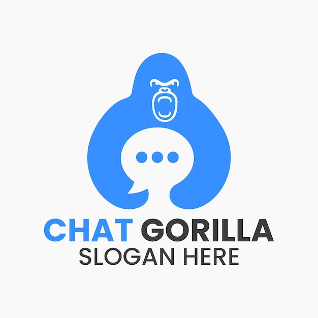 Gorilla Communication Logo Concept d'espace négatif. Gorille tenant le symbole de chat