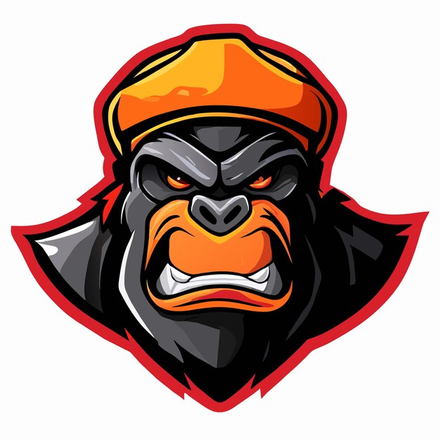 Vecteur gorilla gaming esport mascotte dessinée à la main plate autocollant de dessin animé élégant concept d'icône isolé