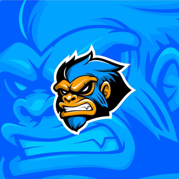 Gorille bleu dans l'expression du visage en colère illustration du logo de la mascotte de jeu esport