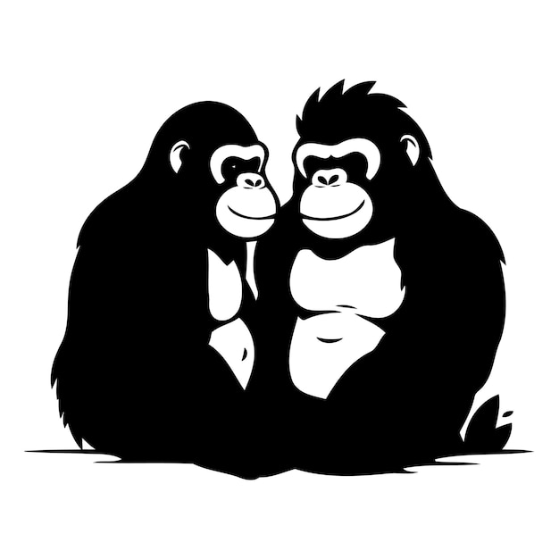 Vecteur gorille et singe assis ensemble illustration vectorielle dans le style de dessin animé
