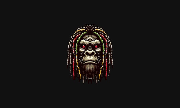 Gorille à La Tête Avec Des Dreadlocks De Cheveux Design Plat Vectoriel