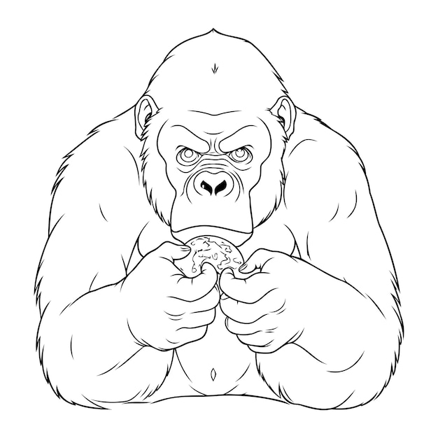 Vecteur gorille tient un beignet dans ses mains illustration vectorielle
