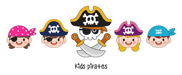 Vecteur gosses, pirate, capitaine, et, marin, caractères, rempli clipart