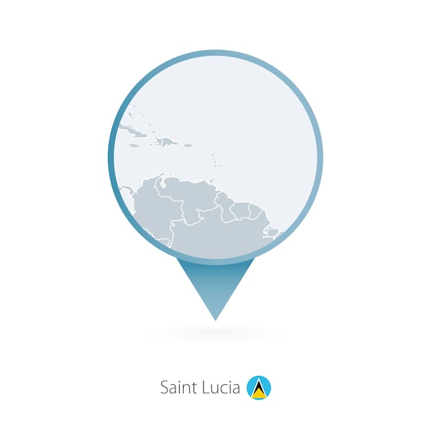 Goupille de carte avec carte détaillée de Sainte-Lucie et des pays voisins