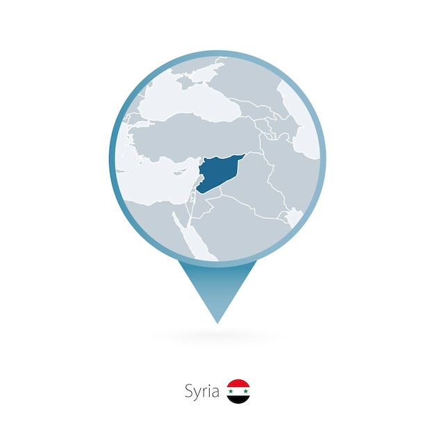 Goupille de carte avec carte détaillée de la Syrie et des pays voisins