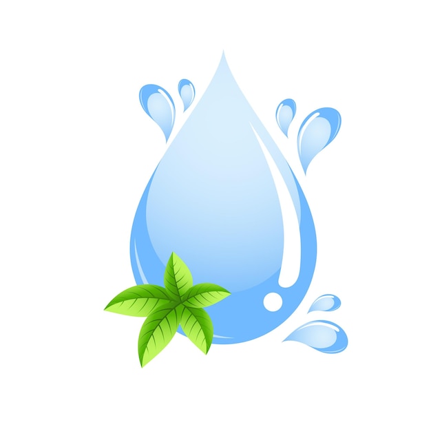 Goutte d'eau avec éclaboussures et feuilles