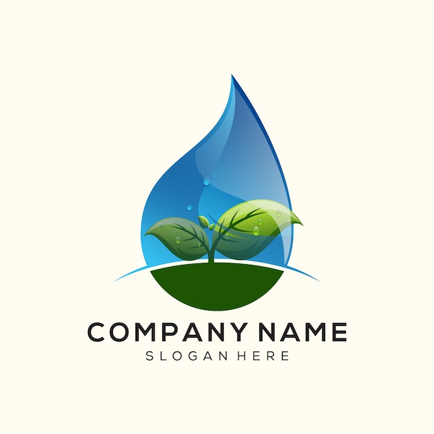 Goutte D'eau Feuille Logo Premium