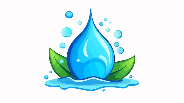 goutte d'eau avec des feuilles vertes sur un fond blanc