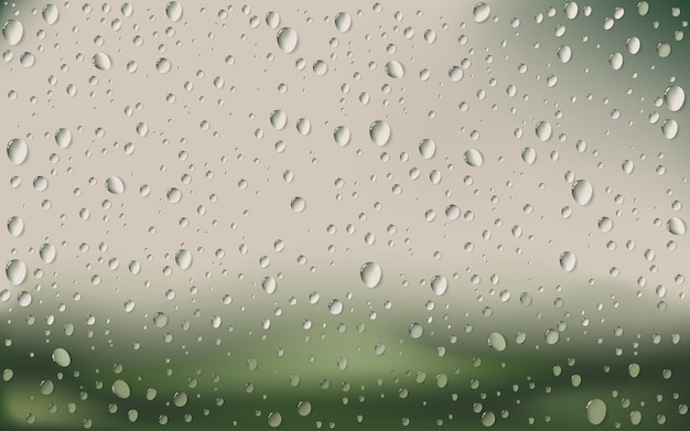 Vecteur goutte d'eau sur verre avec fond de nature floue