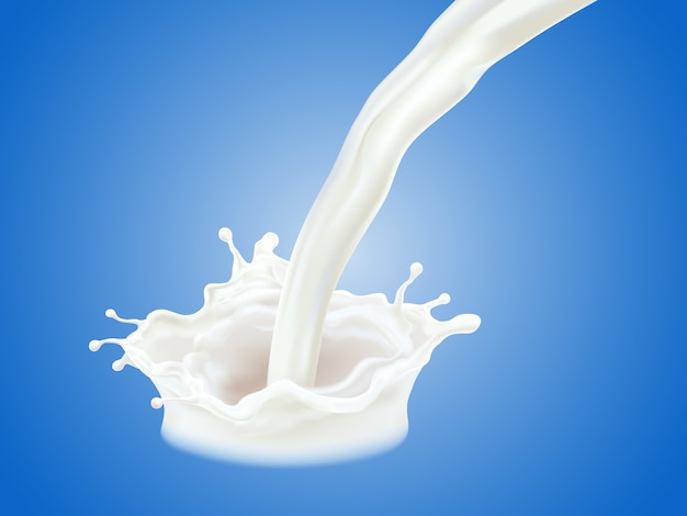 Vecteur goutte de lait avec vecteur éclaboussures sur fond bleu