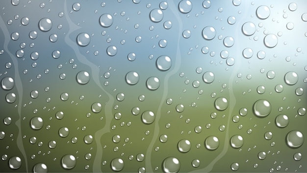 Vecteur goutte de pluie sur la fenêtre de la voiture de pare-brise avec la nature floue