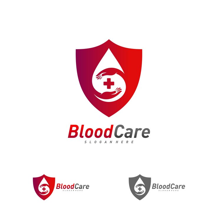 Gouttelettes de sang Bouclier modèle de logo vecteur Concept de conception de logo Creative Droplet Blood