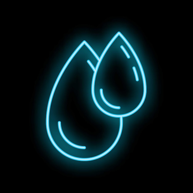 Des gouttes d'eau bleu néon brillant sur un fond noir