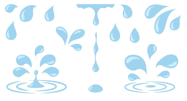 Gouttes D'eau Gouttes De Pluie De Dessin Animé Vecteur Bleu Plat Pluie Tombante Gouttelettes Simples