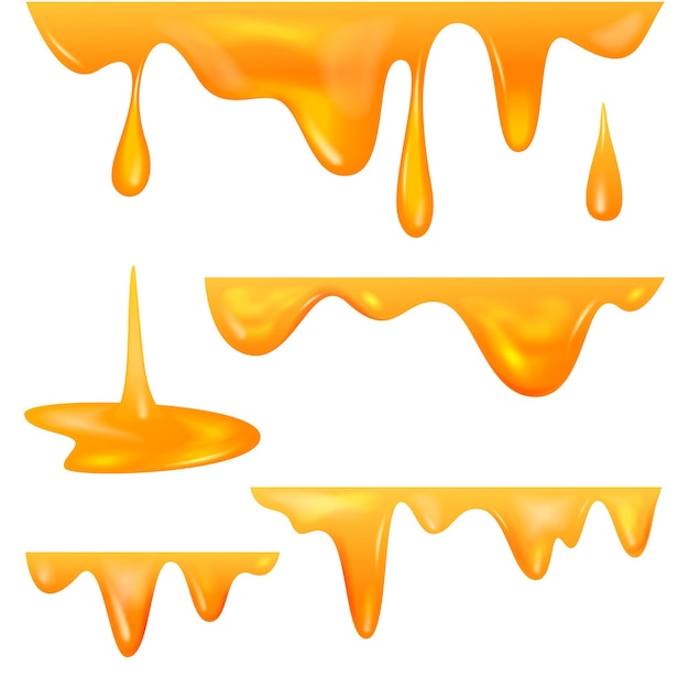 des gouttes de miel ou du liquide de miel d'abeille s'égouttent et fuient. éléments de produits d'abeilles douces pour la décoration de bannières.