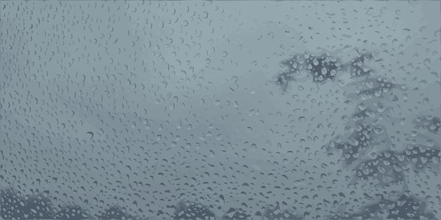 Vecteur gouttes de pluie sur fond bleu bulles d'eau claire sur la vitre résumé fond