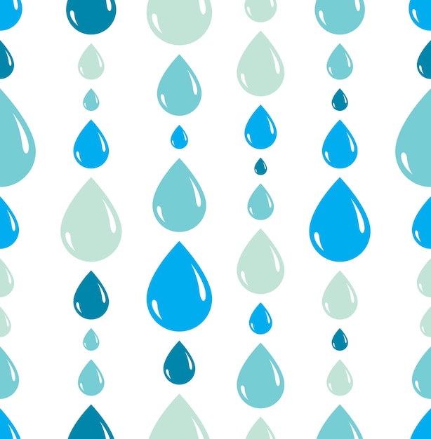 Gouttes de pluie tombant sans couture, arrière-plan sans fin de répétition de couleur bleue vectorielle, gouttes d'eau de rosée.