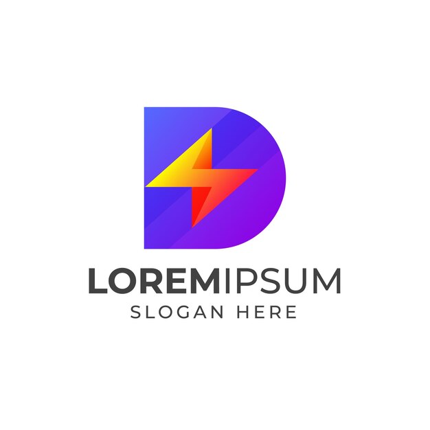 Gradient coloré lettre d avec modèle vectoriel de conception de logo éclair