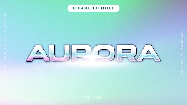 Gradient holographique 3D style de police Aurora effet de texte modifiable vectoriel arrière-plan granuleux