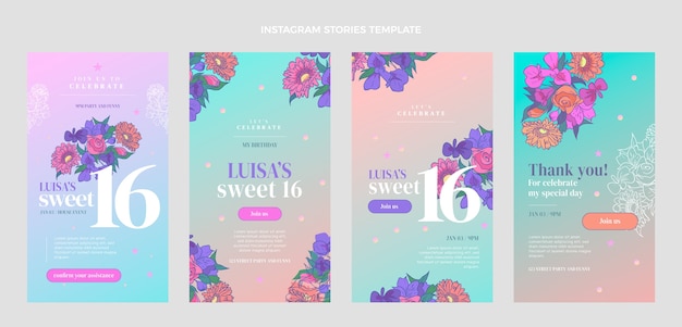 Vecteur gradient sweet 16 histoires instagram