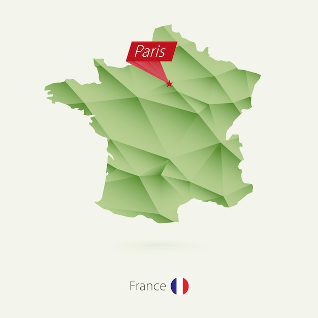 Vecteur gradient vert low poly carte de la france avec la capitale paris