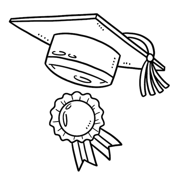 Graduation Cap Et Ruban Coloriage Isolé