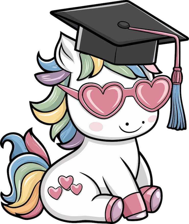 Vecteur graduation mignonne licorne dans le dessin animé