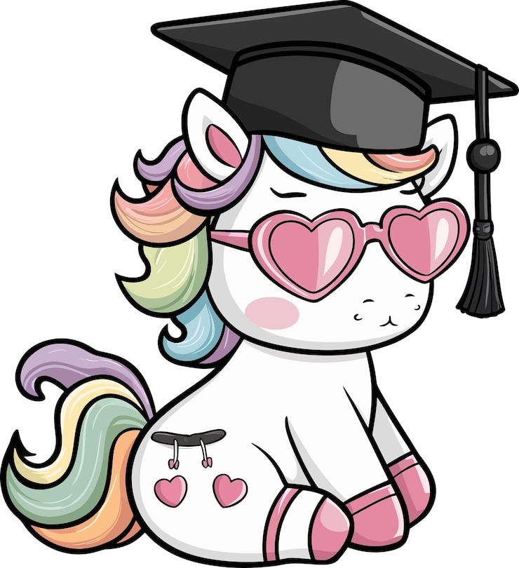 Vecteur graduation mignonne licorne dans le dessin animé
