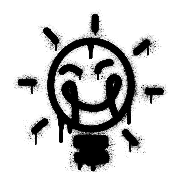 Graffiti émoticône ampoule souriante avec peinture en aérosol noire