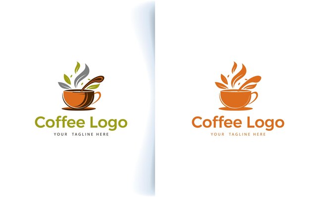 Grain de café moderne de vecteur et logo de café avec étiquette